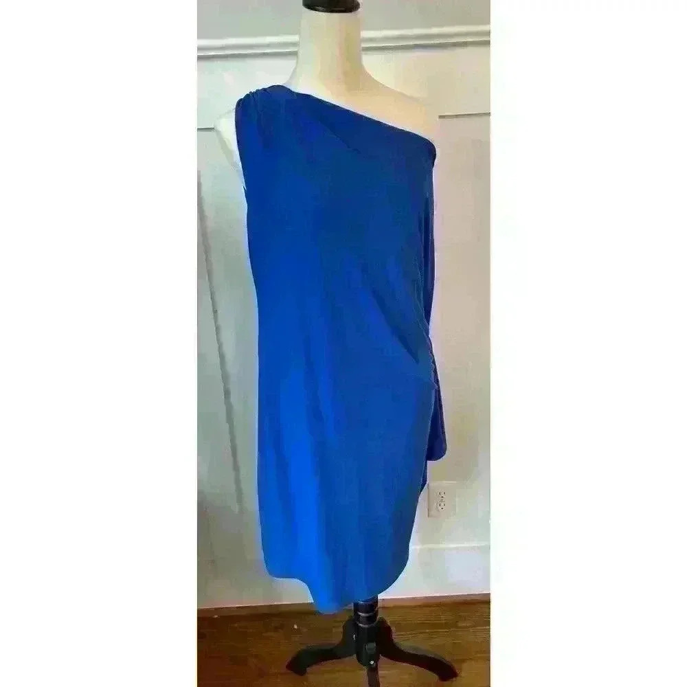 Eliza J | Dresses | Eliza J Cobalt Blue Plus Ruched Drape One Shoulder Cocktail Dress Sz 4